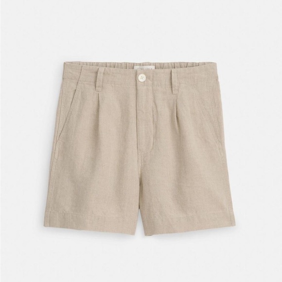 ALEX MILL Pleated Pull on Shorts in Flax Linen - Natural Khaki - Picture 1 of 6